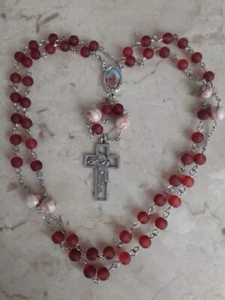Handmade Red Brown Glass St. Francis Rosary Catholic Christian Gift Men's... - Picture 1 of 5