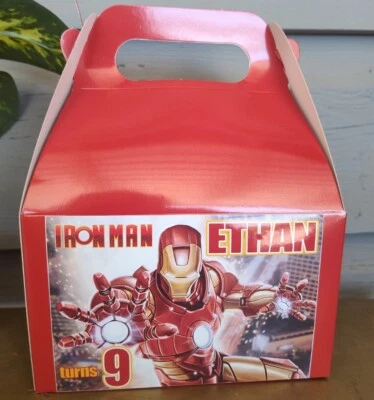 IRO MAN caixa de presente de festa favor personalizada conjunto de 12 caixas de aniversário, personalizações - Imagem 1 de 3