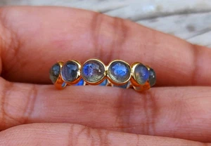 Natural Labradorite Full Eternity Band Ring - 18k Solid Gold Handmade Band Ring - Picture 1 of 5