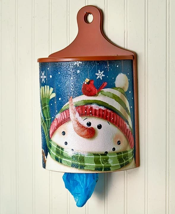 Snowman Bag Dispenser Grocery Bag Holder Red Cardinals Winter Kitchen Decor - Image 1 of 1