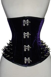 Blue Velvet/Velour Real Steel Bones Lace Up Back Under Bust Corset 2XS~7XL - Picture 1 of 5