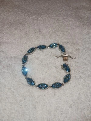 Bracelet 8"Sterling Made With Aquamarine Crystal From Swarovski 20 Grams  (909) - Image 1 of 4