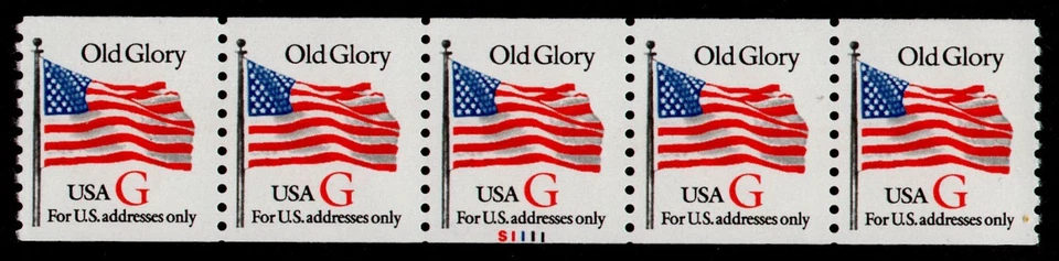 UNITED STATES, SCOTT # 2891, COIL STRIP OF 5 PNC # S1111, RED G OLD GLORY, MNH - Image 1 of 1