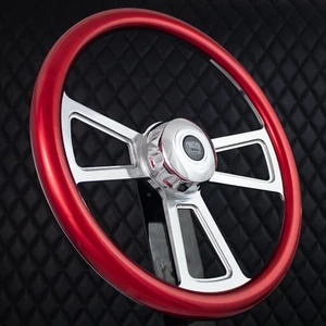 18" Billet Aluminum Steering Wheel Big Rig Metallic Red 5 Hole for Semi Truck - Picture 1 of 9