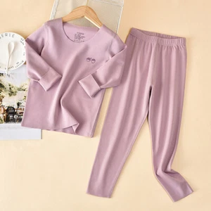 Unisex Children Pajamas Solid Color Viscose Kid Winter Thermal Underwears Casual - Picture 1 of 19