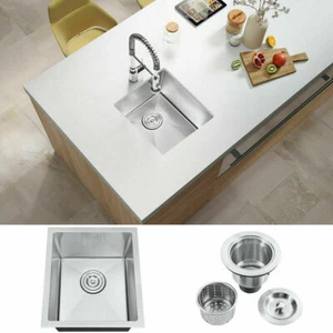 Single Bowl Sink Undermount Stainless Steel Small Kicthen Bar Sink   15x17x9in - Picture 1 of 4