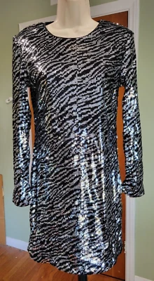 Vestido ajustado de lentejuelas plateadas divididas H&M mangas largas talla 2 forrado elástico nuevo con etiquetas Foto 1 de 4