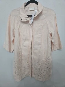 Chicos Womens Tunic Embroidered Cutwork Shacket Linen Full Zip Pockets US Sz 1 - Picture 1 of 4