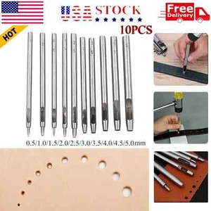 10 PCS Heavy Duty Leather Hollow Hole Punch Set DIY Craft Hand Tools 0.5-5mm NEW - Picture 1 of 10