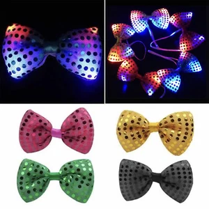 Boys Bow Ties Mens Kids Childrens LED Light Up Satin Wedding Party Bowties 4 PCS - Picture 1 of 5