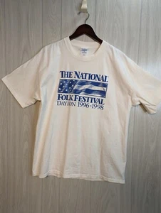 Vintage The National Folk Festival Music Art White Blue T Shirt Size XL Dayton - Picture 1 of 9