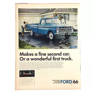 Camión Ford 1966 DE COLECCIÓN ANUNCIO IMPRESO camioneta azul lavado limpio pareja suburbios Mancave - Imagen 1 de 1