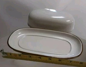 STONEWARE BY Excel butter dish Made In Japan with brown rim - Picture 1 of 5