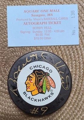 Signed NHL Bobby Hull Signed Autographed Chicago Blackhawks Hockey Puck  - Image 1 of 2