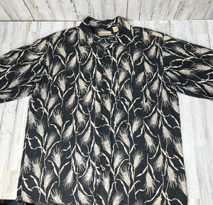 Bobby Chan Silk Hawaiian Button Down Shirt Mens Sz XL Floral Black Short Sleeve - Picture 1 of 7