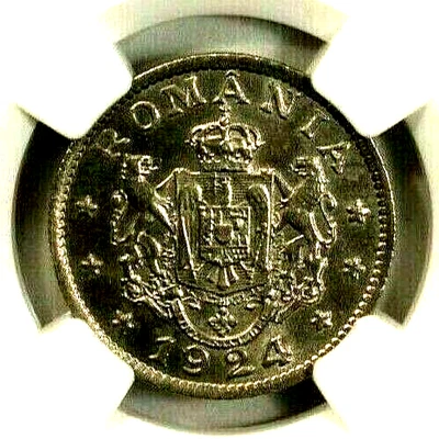 Romania 1 Leu 1924  NGC MS 63 UNC Thick Planchet  Copper Nickel Paris Mint - Image 1 of 4