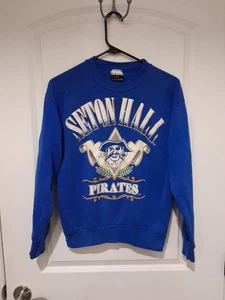 Vintage 90's Seton Hall Pirates University Men's Medium Crewneck Sweatshirt Blue - Picture 1 of 8