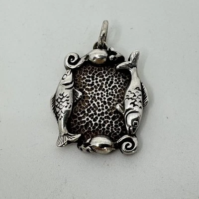 Fishy Mousy Kitty Cat Pet Photo Frame Locket Picture Holder Pendant Sterling - Image 1 of 4