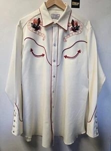 Vtg 70s H Bar C Western Shirt Size 17 Rare California Ranchwear - Picture 1 of 20
