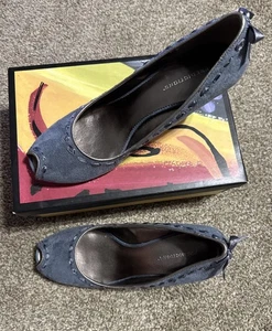 Prediction Blue Slip-on Kolette Heels Women 9 Fabric Soft Suede Peep Toe Y2K New - Picture 1 of 14
