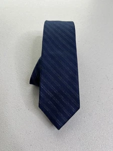 Corbata delgada hecha a mano 100 % seda con patrón de rayas azul, gris nueva sin etiquetas - Imagen 1 de 6
