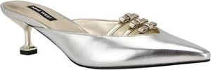 NINE WEST WOMEN'S WEEK HEELED BOW MULES. SIZE: 7M SILVER POINTED TOE NEW - Picture 1 of 5