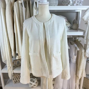 SOHO Mujer Talla. Chaqueta blazer pequeña tweed crema abierta, madura, recatada #4254 - Imagen 1 de 7