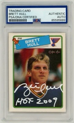 Brett Hull Signed 1988 O-Pee-Chee Rookie Card #66 RC w/ "HOF 2009" PSA - Image 1 of 2