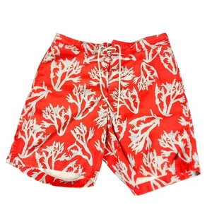 Nautica Swim Trunks sz M Men Hawaiian Aloha Red White Floral Coral Tropical 32x7 - Picture 1 of 12