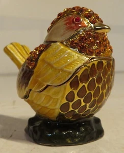 Vintage Bejeweled Enameled Bird Trinket Box Multicolor Chrystals Rhinestones 2" - Picture 1 of 16