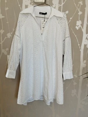 Haut tunique coupe broderie anglaise coton blanc Zara S Scandi minimum - Photo 1/4