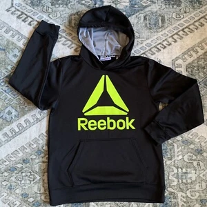 Reebok Youth XXL 18 Kids Black Hoodie Neon Logo Long Sleeve Hooded Sweatshirt - Picture 1 of 9