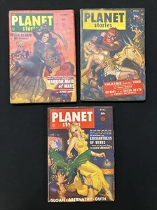 Lot 3 PLANET STORIES pulps  1948-1950  Bradbury Brackett Blish more! - Picture 1 of 22