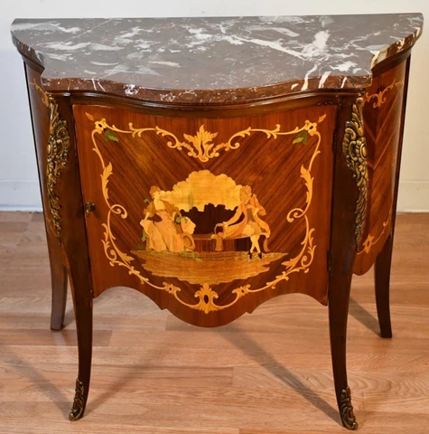 1910s Antique J.B Van Sciver French Louis XV Walnut & satinwood commode stand Cover