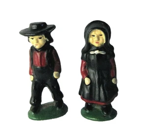 Figuras de colección PA holandesas antiguas pareja amish miniaturas de metal pintadas Pennsylvania - Imagen 1 de 4