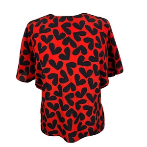 YVES SAINT LAURENT Blouse 6 Womens Hearts Black Red Short Sleeves Cinched Waist - Picture 1 of 11