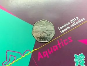 Carded Royal Mint BU 50p Olympic coin AQUATICS bunc - Picture 1 of 1