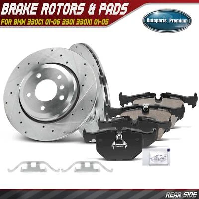 Rear Drilled Brake Rotors & Ceramic Brake Pads for BMW 330Ci 01-06 330i 330xi - Image 1 of 4