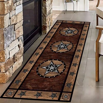 Vintage Black Brown Star Rug Runners for Hallways 2x7ft,Rustic Primitive Coun... - Image 1 of 4