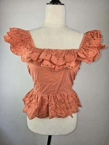 Nuovo con etichetta! Top donna EXPRESS taglia small con occhielli arancioni naturali e volant - Foto 1 di 3