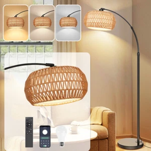 Rattan Boho Stehlampe Dimmbar LED Bogenlampe Standleuchten Wohnzimmer mit E26 - Bild 1 von 12