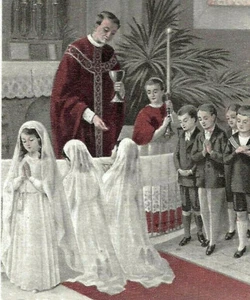 1944 First Communion Souvenir Card-L'Eglise St. Pantaleon de Commercy Francia - Foto 1 di 4