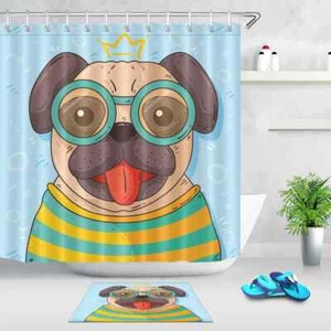 Forro de cortina de ducha de poliéster impermeable para baño con lengua de perro resistente al agua - Imagen 1 de 8