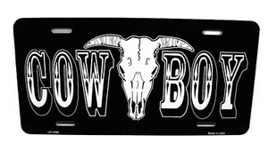 COWBOY LONGHORN SKULL METAL CAR NOVELTY LICENSE PLATE AUTO TAG - Picture 1 of 15