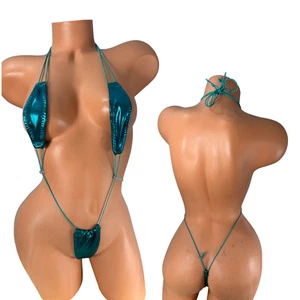 Pacific Blue on Kelly Green metallic micro slingshot bikini XS-XL thong bottom - Picture 1 of 1
