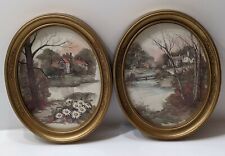 Vtg Homco Gold Oval Framed Art Church Wall Pictures Hollywood Regency 11"x9"