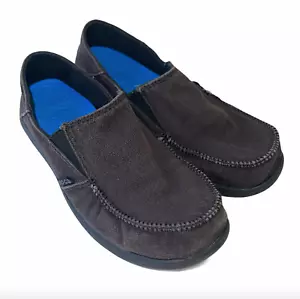 Crocs Santa Cruz Boys Canvas Espresso Brown Slip On Loafers Shoes Size 3 - Picture 1 of 9