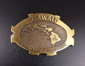 VTG Hawaii Crossroads of The Pacific Cast Brass Belt Buckle Hawaiian Islands - Picture 1 of 4