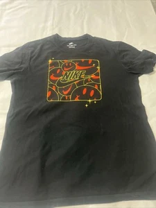 Nike Shirt Adult Medium Good Game Smiley Swoosh Face Graphic Black Orange Shirt - Picture 1 of 7