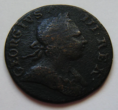 George III, colonial, non-regal or evasion halfpenny 1773 Cover
